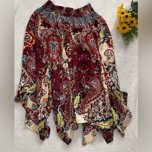 Boho Red & Cream Paisley Handkerchief Hem Marie Claire Skirt